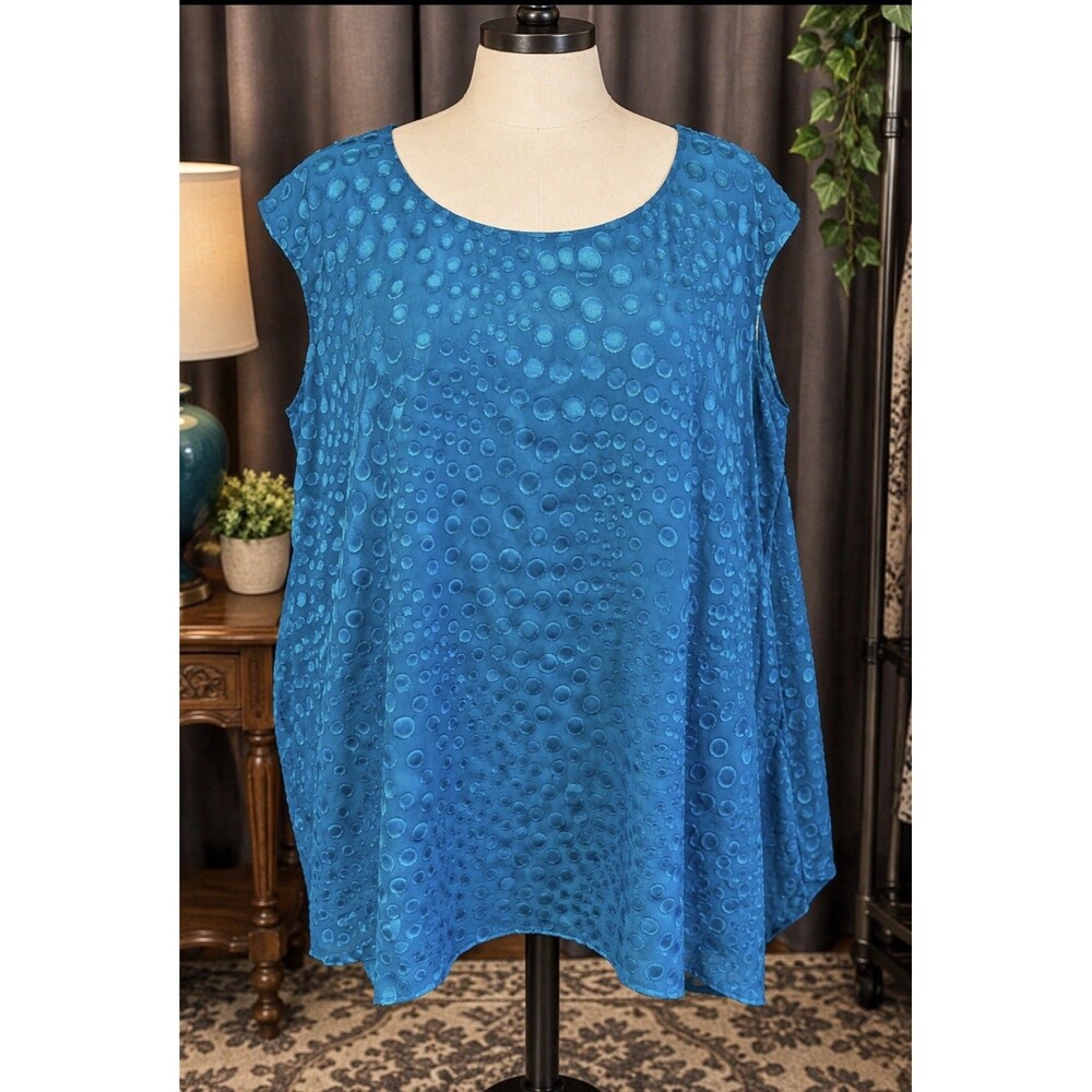 Roaman’s Size 40W Teal Textured Dot Tunic Blouse Top 60” Bust Plus Size